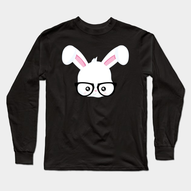 Funny Boys Easter Bunny Face Rabbit Glasses Long Sleeve T-Shirt by trendingoriginals